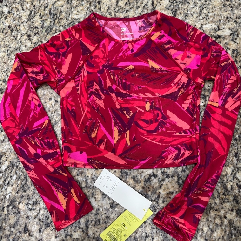 All In Motion Womenʻs Small Vibrant Long Sleeve Athletic Crop Top NWT UPF 50